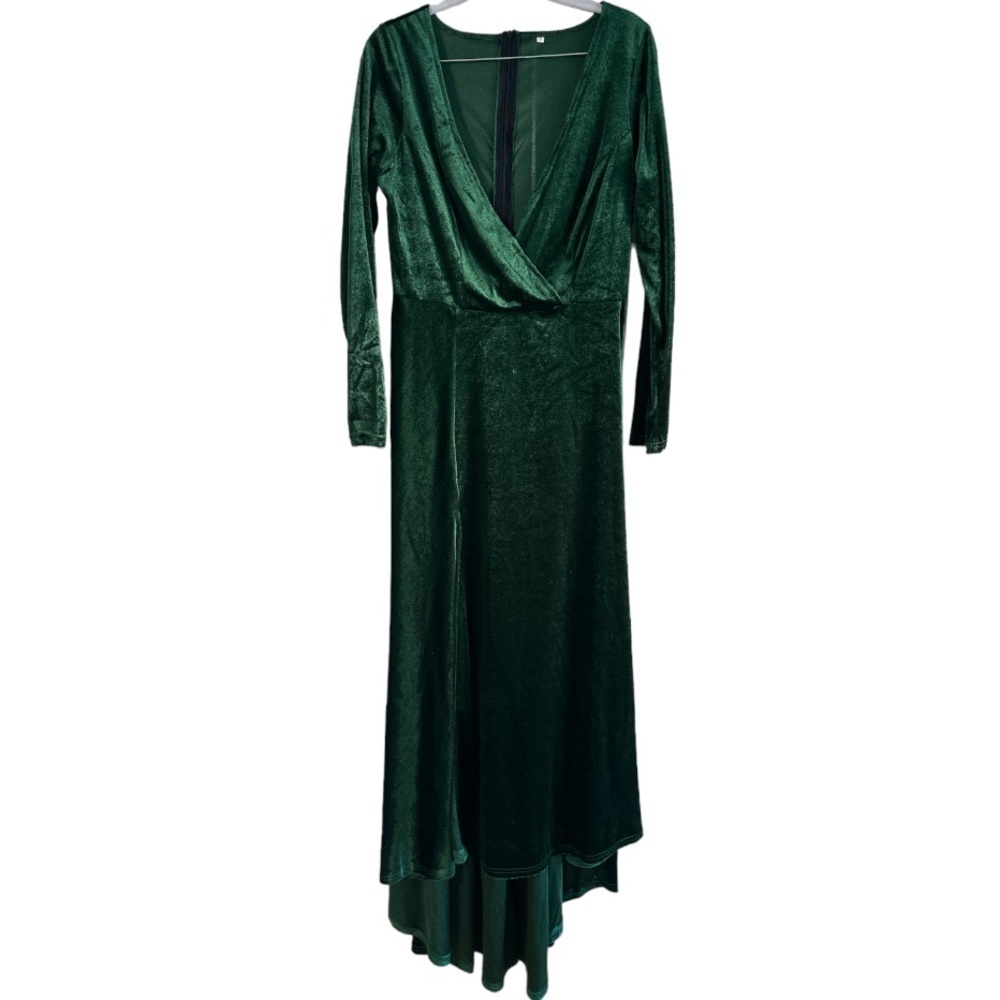 Deep green velvet long sleeve gown m - Picture 2 of 6